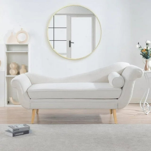 Chaise Lounge Chaise Lounge Indoor with Scroll Arm and Tapered Legs Modern Upholstered Sofa Recliner Lounge Chair for Living Room Bedroom, White