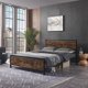 Full Bed Frame with Wooden Headboard and Footboard, Industrial Metal Bed Frame with Heavy Duty Steel Slat Supports Foundation, No Box Spring Needed, Non-Slip, Noise Free (Full Size- Vintage Black)