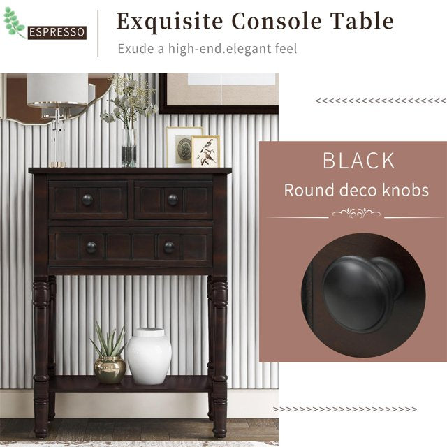 Narrow Console Table, Slim Sofa Table with Three Storage Drawers and Bottom Shelf for Entryway, Front Hall, Hallway, Sofa, Couch, Living Room, Coffee Bar, Kitchen, Easy Assembly (Espresso)