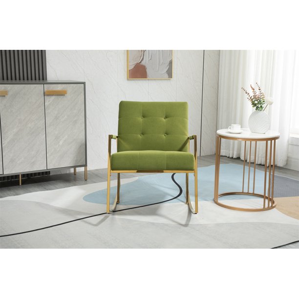 Accent Rocking Chair, Tufted Velvet Upholstered Leisure Rocker Chair with High Backrest and Armrest, Modern Single Glider Armchair for Living Room Bedroom Balcony Nursery Patio Garden, Olive