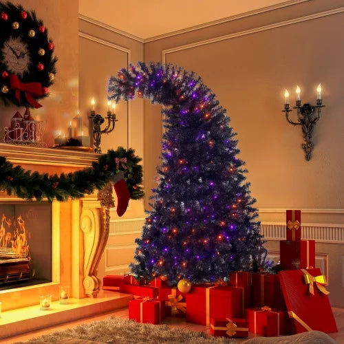 Christmas Tree 6FT Hinged Fraser Fir Artificial Fir Bent Top, Grinch Style Christmas Tree Holiday Decoration w/1,080 Lush Branch, 250 LED Lights Artificial Christmas Pine Tree for Home, Office, Party