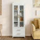 Tall Storage Cabinet, Freestanding Kitchen Pantry Cabinet with Glass Doors and Shelves, Large Modern Cupboard with 2 Drawers for Home Office, 2 Glass Doors Bathroom Cabinet, 23.6" L x 15.7" D x 63"