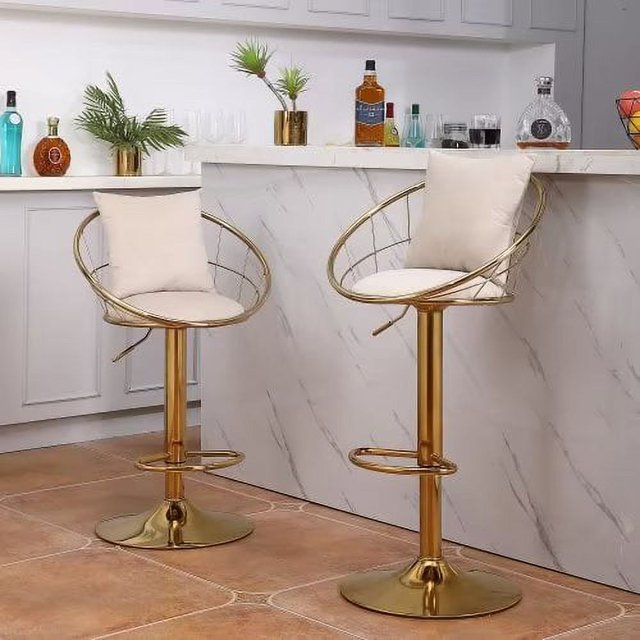 Modern Velvet Bar Stools Set of 2, Swivel Barstools with Golden Legs, Kitchen Island Chairs, Adjustable Counter Height Bar Chair, for Home Bar, Kitchen Island,Pub, Cafe, WHITE