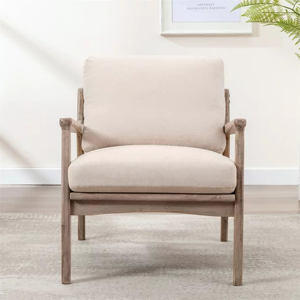 Modern Wood Frame Armchair,Fabric Reading Armchair,Mid Century Modern Accent Chair Lounge Chair for Living Room,Bedroom,Home Office,Easy Assembly,Tan