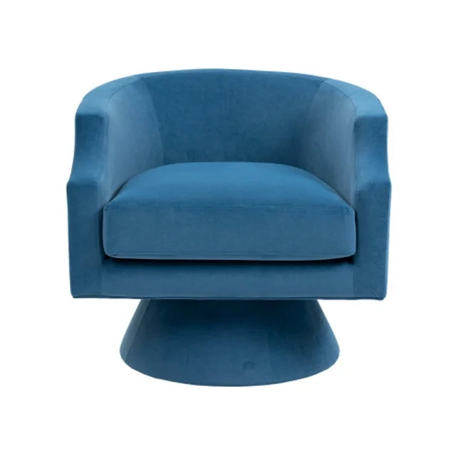360 Degree Swivel Accent Barrel Chair, Round Velvet Armchair with Wide Upholstered and Cylindrical Pedestal, Modern Barrel Chair Reading Sofa Chair for Living Room Bedroom Office, Blue