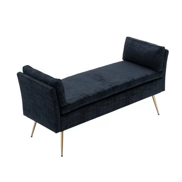 Velvet End Bed Ottoman Bench, Upholstered Bedroom Stool Storage Bench Accent Wood Shoe Bench with Fabric Padded Seat, 52.17'' Tufted Ottoman Bench Seat Sofa Bench Foot of Bed for Living Room, Black