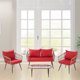 4 Pieces Patio Conversation Set,Aluminum Frame Rope Outdoor Patio Furniture with 1 Glass-Top Table,Double & 2 Single Chairs with Cushion,All-Weather Furniture Sofa Set,Indoor Outdoor Patio Set,Red