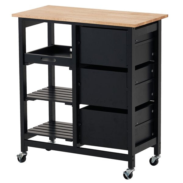 Kitchen Island Cart with Storage, Kitchen Cart for Home, Rolling Trolley Cart with 3 Drawers and 3 Storage Shelves, Dining Cart for Dining Room, Bar, Kitchen,Black