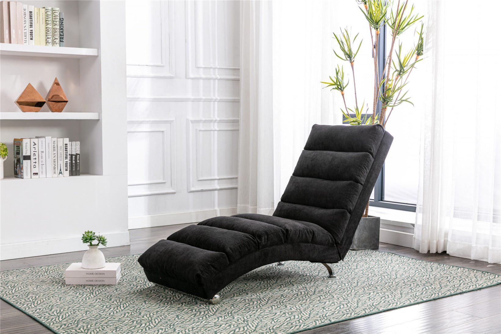 Electric Massage Chaise Lounge, Linen Indoor Lounger with Remote Control and Side Pocket, Ergonomic Indoor Royal Chair for Office, Living Room, Bedrooom, Black