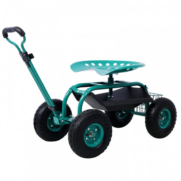Rolling Gardening Chair Cart with Wheels,360 Swivel Seat with Tool Tray and Storage,Garden Scooter Seat for Patio Yard Flower,Green