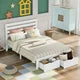 Full Size Platform Bed, Wood Bed Frame with Headboard and 2 Drawers Storage, Wooden Platform Bed for Bedroom, Easy Assembly, No Box Spring Needed, White