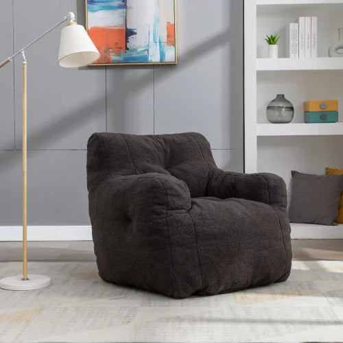 Teddy Fabric Bean Bag Chairs,Plush Soft Tufted Foam Single Sofa Chair With Armrest ,Comfy Lazy Sofa for Living Room, Bedroom