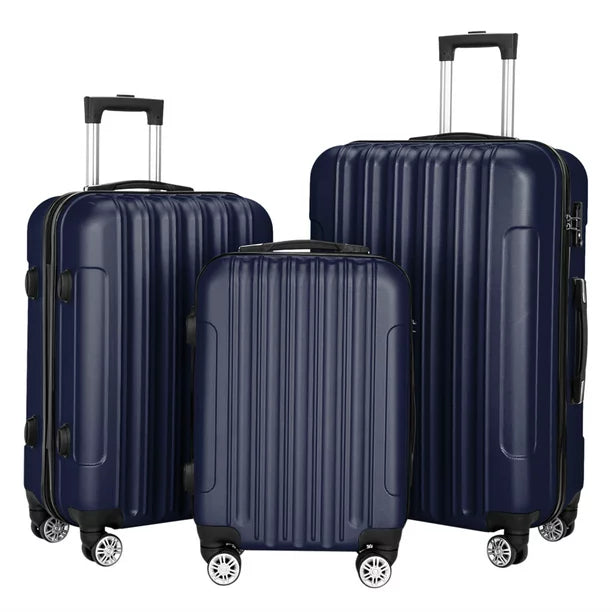 3 Pieces Luggage Sets, Expandable Large Capacity Traveling Storage Suitcase, Hardside Lightweight Durable Suitcase Sets with Spinner Wheels and TSA Lock, 20in/24in/28in, Navy Blue