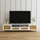 Rattan TV Stand, Farmhouse Media Entertainment Center with 2 Doors & 2 Drawers & 2 Open Shelves, Modern Wood TV Console for Living Room, Bedroom, White