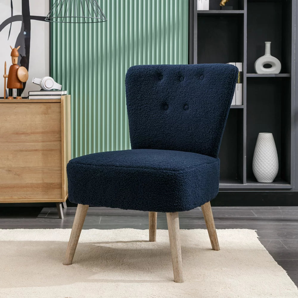 Accent Chair,Modern Teddy Fabric Armchair with Wooden Legs,Upholstered Tufted Back Club Chair Side Chair for Living Room Bedroom Home Office,Blue
