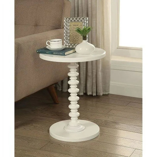 Acton Side Table, Wooden Round Pedestal Table with Spiral Strut and Turned Pedestal, Sofa Table for Living Room Bedroom, White