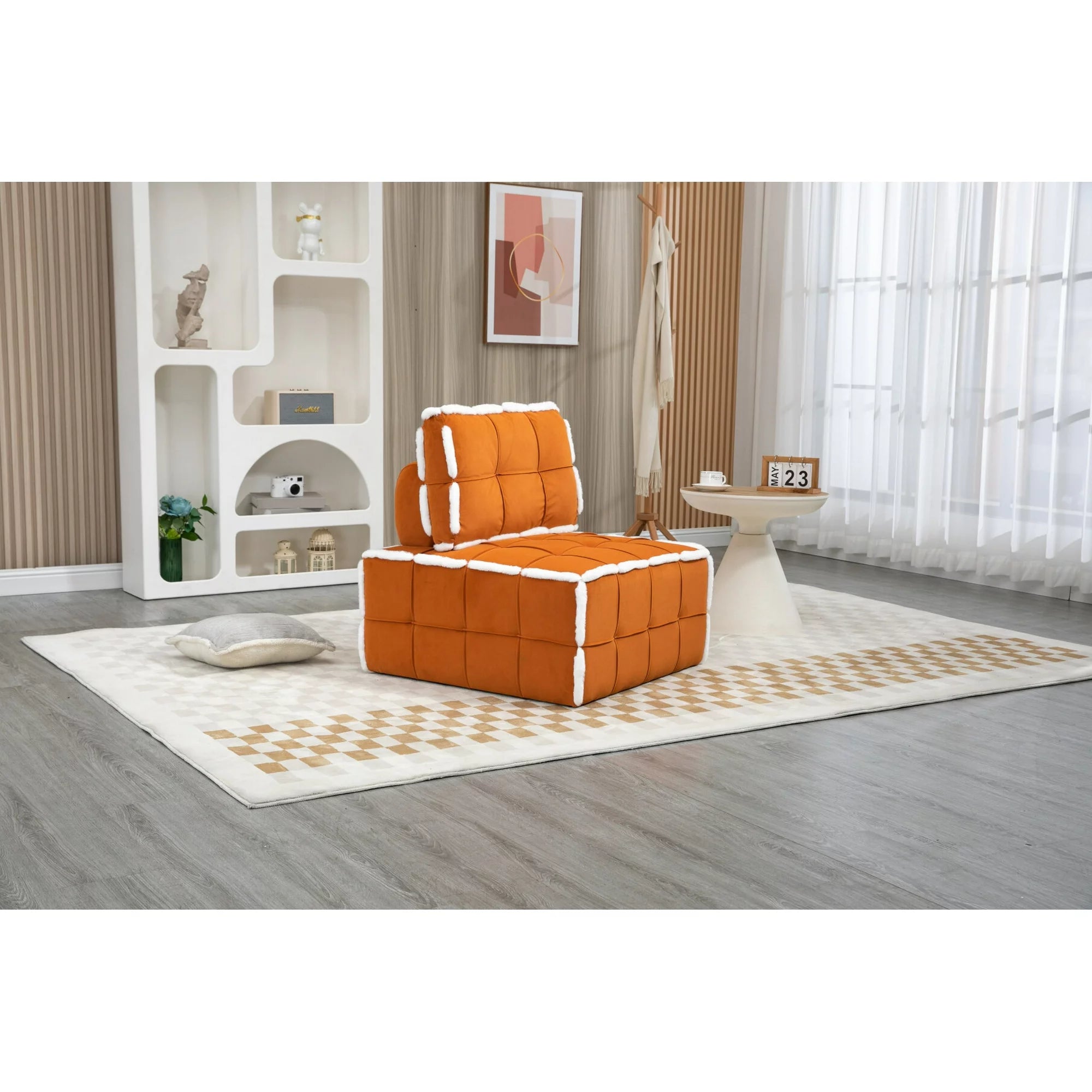 Armless Accent Single Lazy Sofa, Floor Corner Leisure Sofa with Pillow and Tufted Decor, Small Single Seat Sofa for Living Room Small Space Apartment Bedroom, Orange