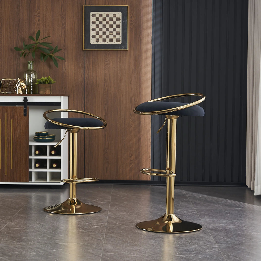 Bar Stools Set of Counter Height Bar Stools Adjustable Velvet Padded 360°  Swivel Bar Chairs Modern Industrial Style Barstools with Low-Back and