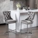 Bar Stools Set of 2, Counter Height Barstools with Chrome Metal Base, Modern Velvet Barstools with Button Back & Rivet Trim, Upholstered Chairs for Kitchen Island, Dining Room, Gray