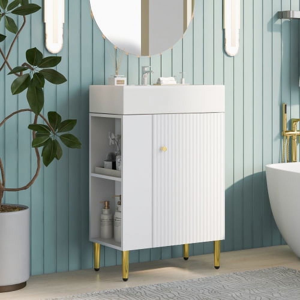 Bathroom Vanity, Cabinet with Undermount Sink Overflow White Drop in Ceramic Sink Top, 21.6" Bathroom Vanity, Solid Structure, Easy Assemble, Left side storge