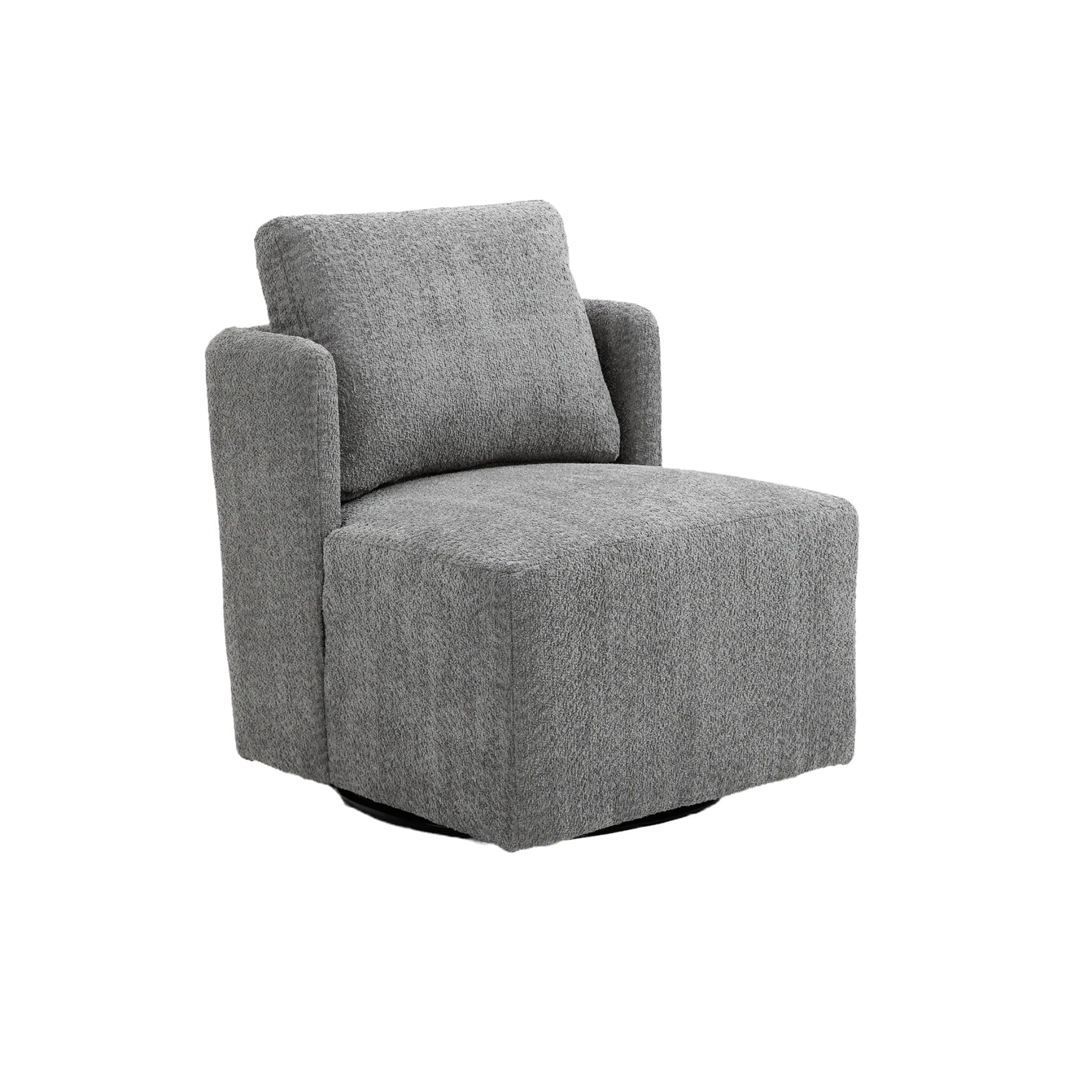 Boucle Swivel Accent Chair, 360° Swivel Square Barrel Chair with Metal Base, Comfy Armless Couch Chair for Living Room, Bedroom, Lounge, Weight Capacity 300Lbs, Grey