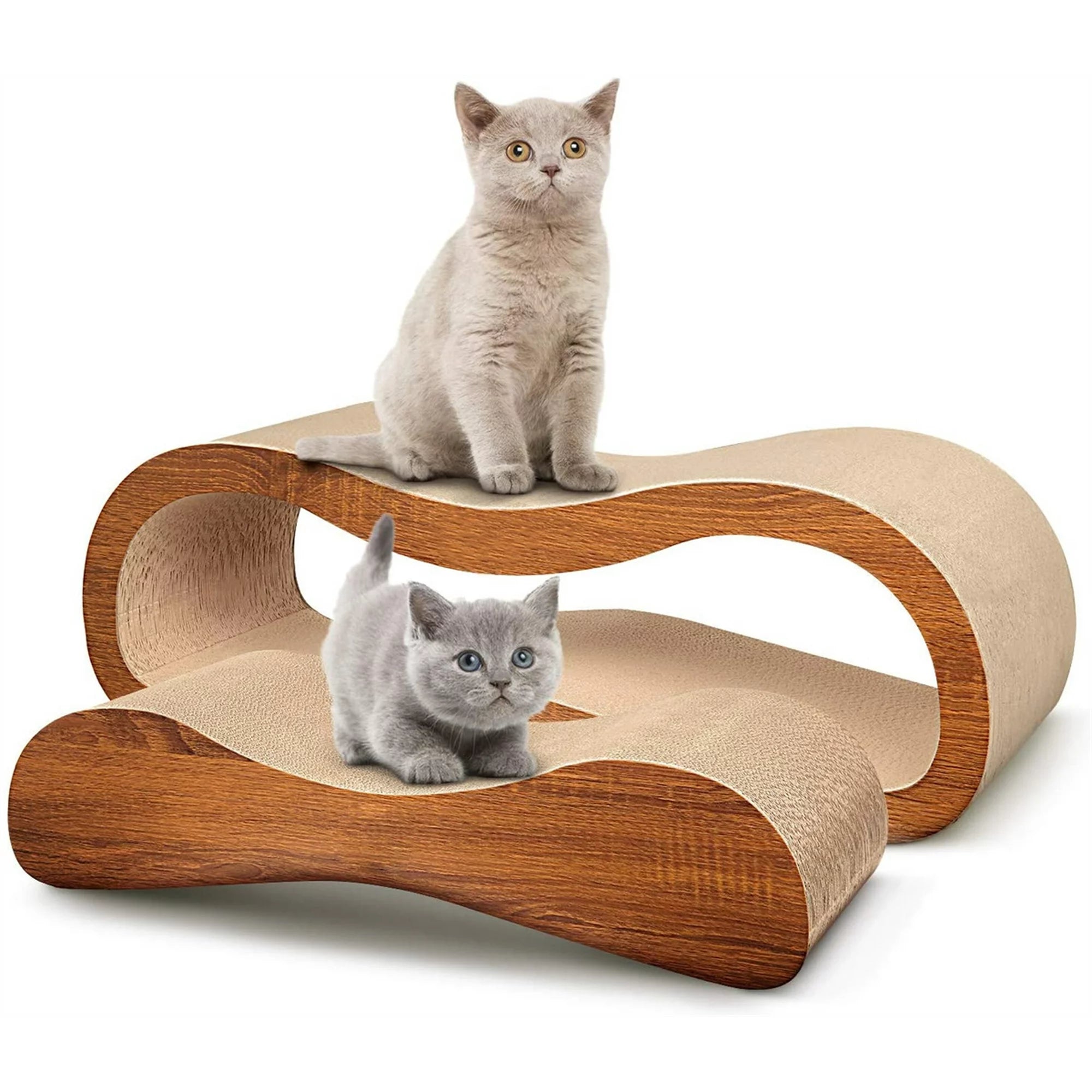 Cat Scratcher Cardboard Lounge Bed, 2 in 1 Cat Scratching Post, Lounge-shaped Durable Cat Scratching Board Pads, 5 Layer Corrugated Paper Prevents Furniture Damage, Large, Brown