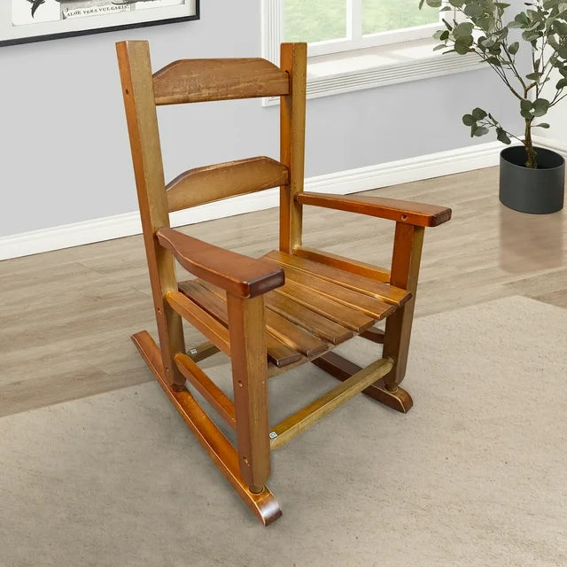 Childs Rocking Chair, Toddler Rocking Chair with Backrest Armrests and Footrests, Durable Wooden Patio Rocking Chairs Indoor Outdoor for Age 3-10, Oak