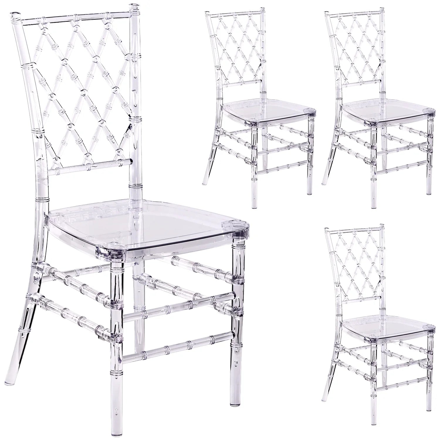 Clear Chairs, Modern Dining Chair Set of 4, Transparent Banquet Ghost Chair, 17.5" High Modern Accent Side Desk Chairs with Nets High-Back, Stacking Dining Chairs for Weddings, Banquets, Events