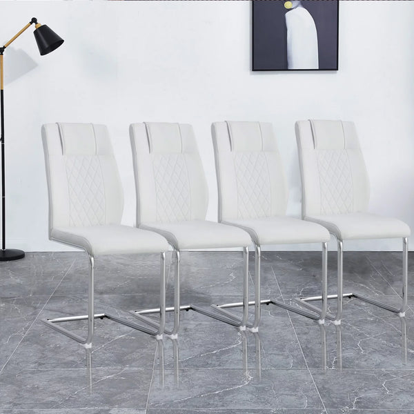 Dining Chairs Set of 4, Modern Dining Chairs with Faux Leather Padded Seat Upholstered High Back Diner Chair with Metal Legs for Kitchen, Living, Bedroom, Dining Room Armless Side Chair, White