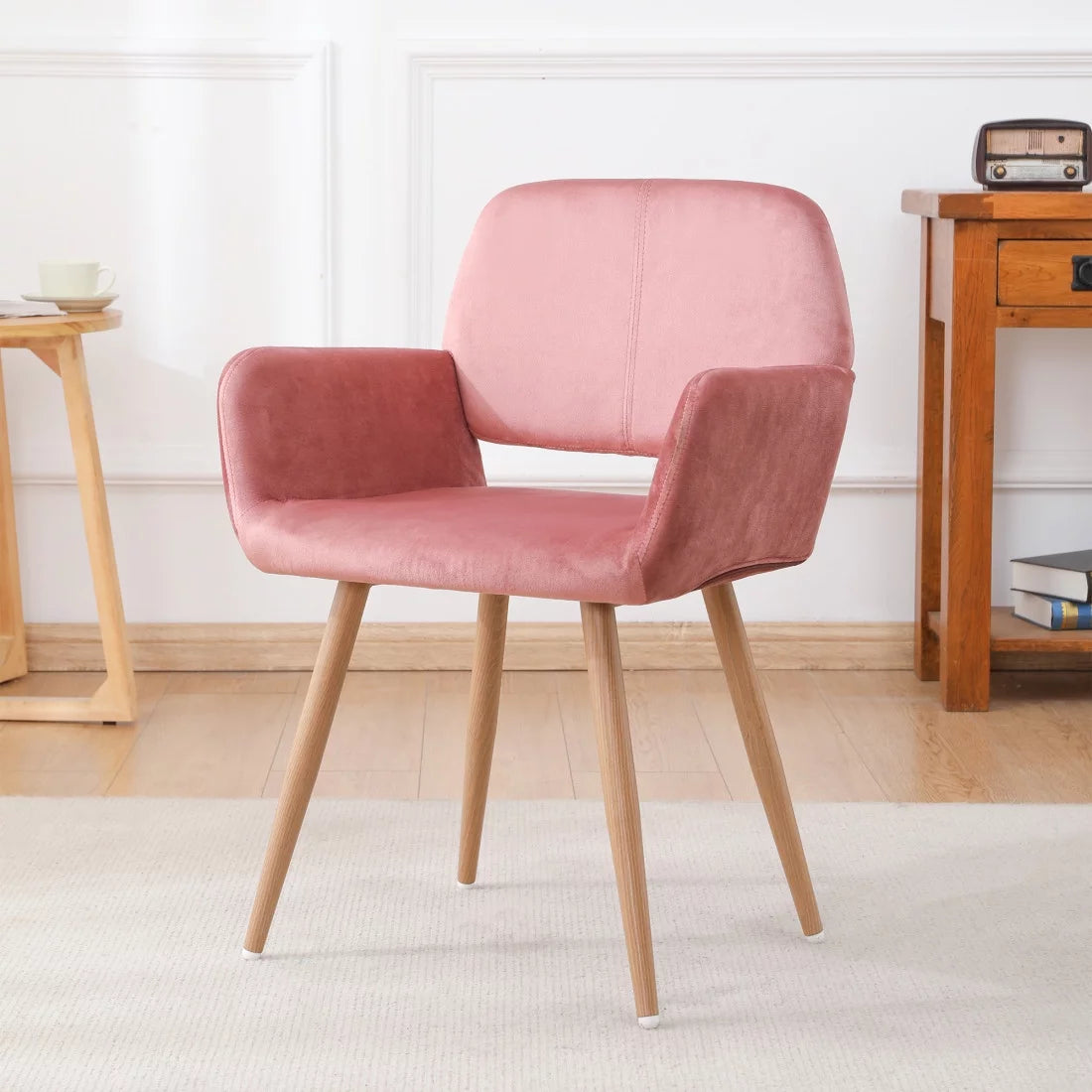 Dining Chairs, Velvet Dining Chairs, Mid Century Modern Dining Chairs with Metal Legs, Upholstered Chairs for Dining Room, Kitchen (Pink)