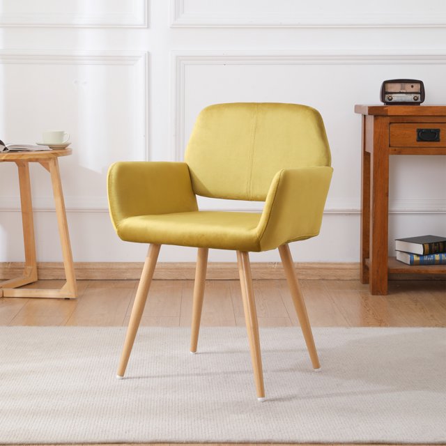 Dining Chairs , Velvet Dining Chairs, Mid Century Modern Dining Chairs with Metal Legs, Upholstered Chairs for Dining Room, Kitchen (Yellow)