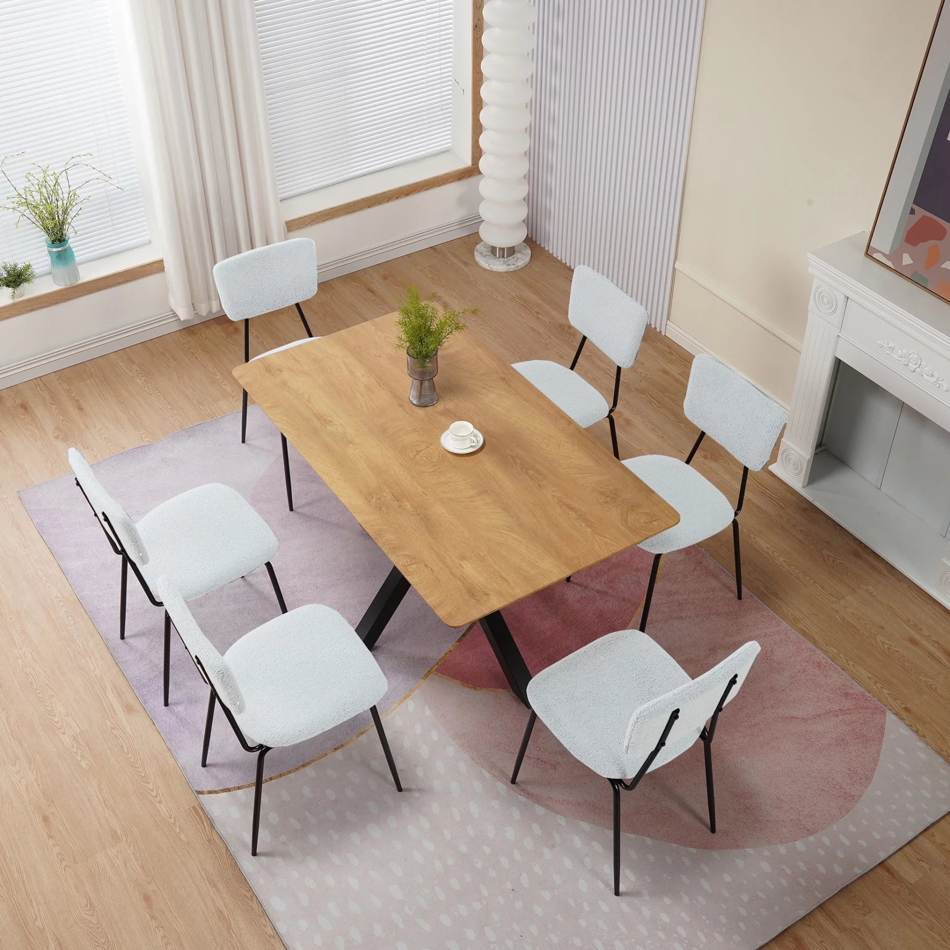 Dining Room Chairs Set of 6, Modern Comfortable Feature Chairs with Faux Plush Upholstered Back and Chrome Legs, Kitchen Side Chairs for Indoor Use: Home, Apartment (6 White Chairs)