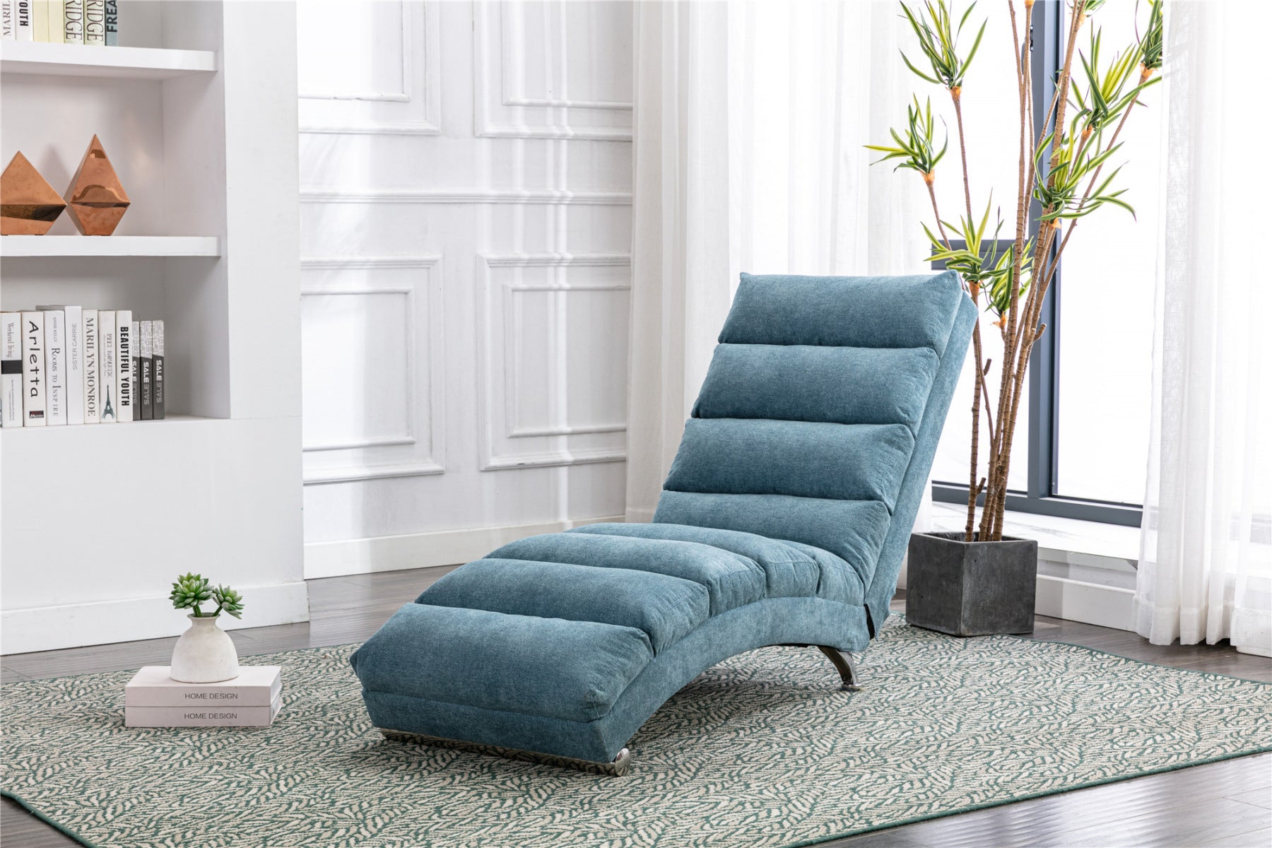 Electric Massage Chaise Lounge, Linen Indoor Lounger with Remote Control and Side Pocket, Ergonomic Indoor Royal Chair for Office, Living Room, Bedrooom, Blue