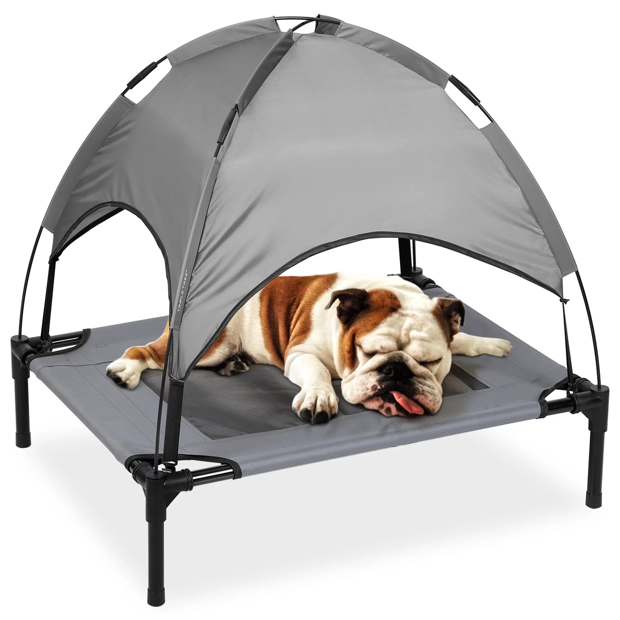 Elevated Dog Bed with Canopy, Outdoor Dog Cot with Removable Canopy Shade Tent, Portable Raised Dog Bed Durable 600D Oxford Fabric Cooling Pet Bed for Small, Medium, Large Dogs and Pets Camping