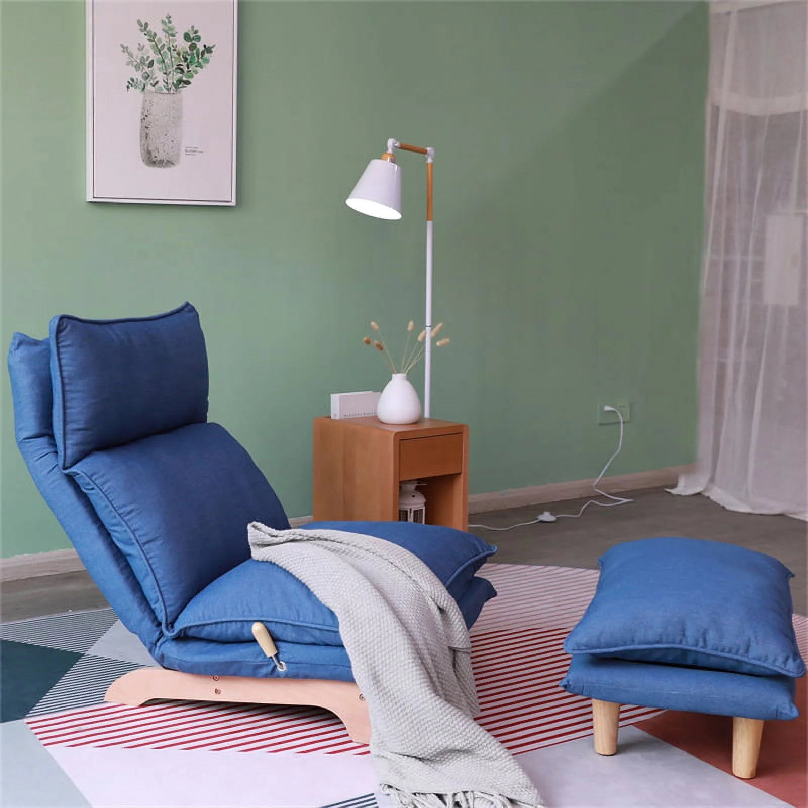 Foldable Single Sofa, Three Adjustment Functions Bedroom Sofa Chair, Lazy Sofa Balcony Leisure Chair, Leisure Reclining Chair for Living Room Bedroom and Dormitory, Blue