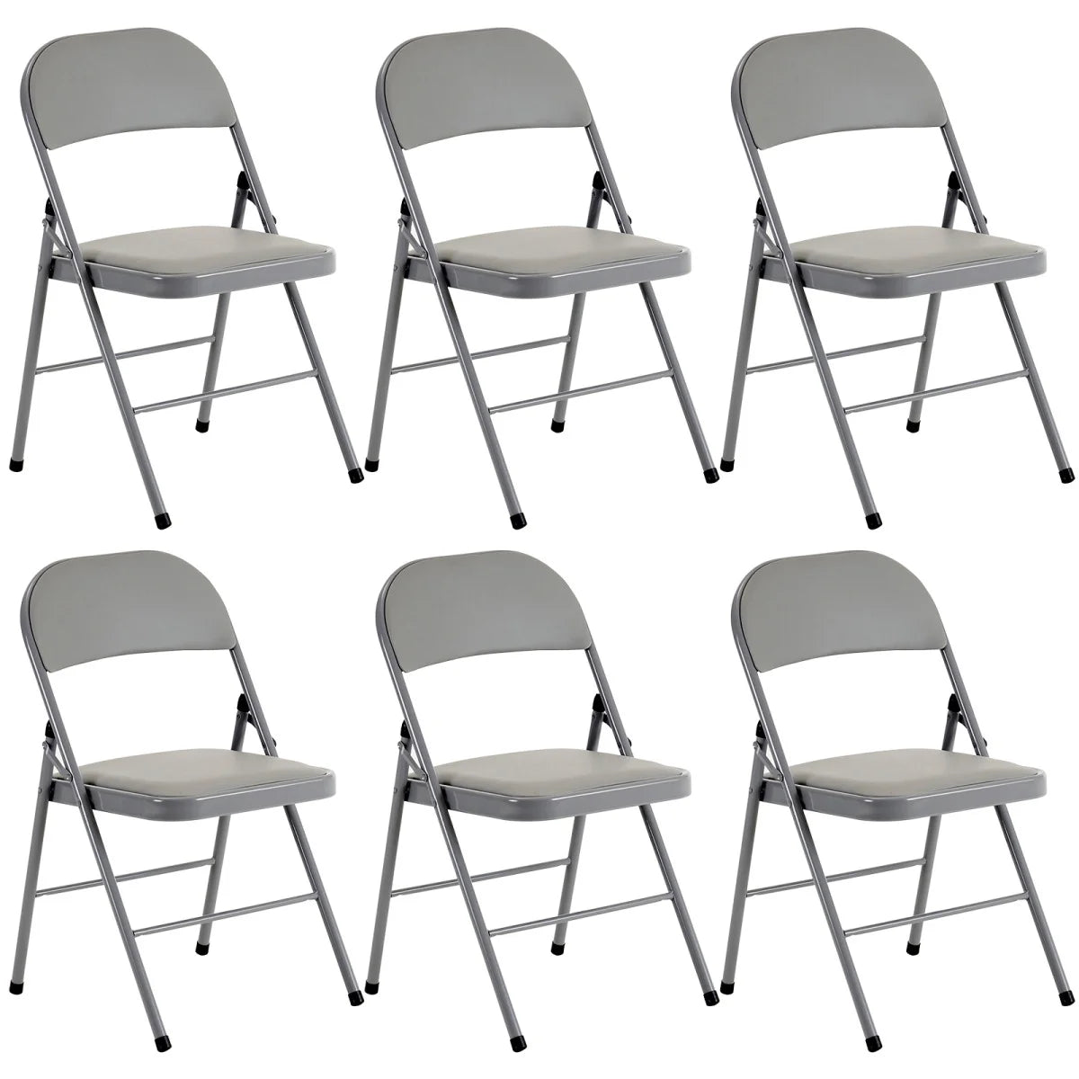 Folding Chairs with Padded Cushion and Back, 6pcs Potable Iron & PVC Durable Chairs for Indoor and Outdoor, School, Office and Garden Party, Gray