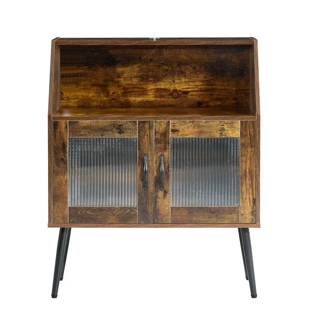 Industry Sideboard Bufft Cabinet,Storage Cabinet with Glass Door and Open Shelve,Console Table for Living Room,Kitchen,Dining Room,Brown