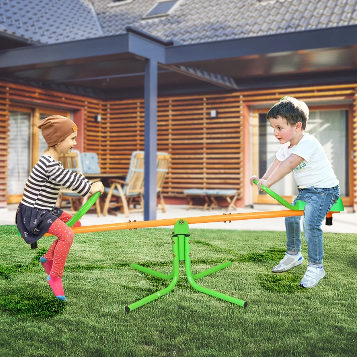 Kids Seesaw, 360 Degree Rotation Outdoor Kids Spinning Seesaw Sit and Spin Teeter Totter, 176 Lbs Heavy Duty Kids Outdoor Playground Equipment Swivel Teeter Totter for Home, Backyard, School