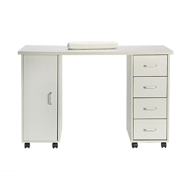 Manicure Table, Nail Table for Nail Tech with Controllable Wheels and Drawers, Wooden Salon Spa Nail Table, White