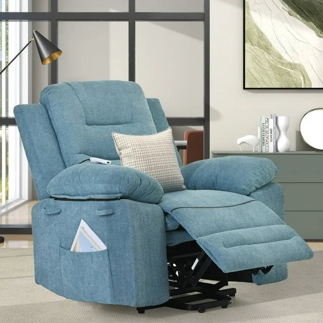 Massage Recliner, Electric Power Lift Chair for Elderly with Adjustable Massage and Heating Function, Recliner Chair with Infinite Position and 2 Large Side Pocket for Living Room, Light Blue