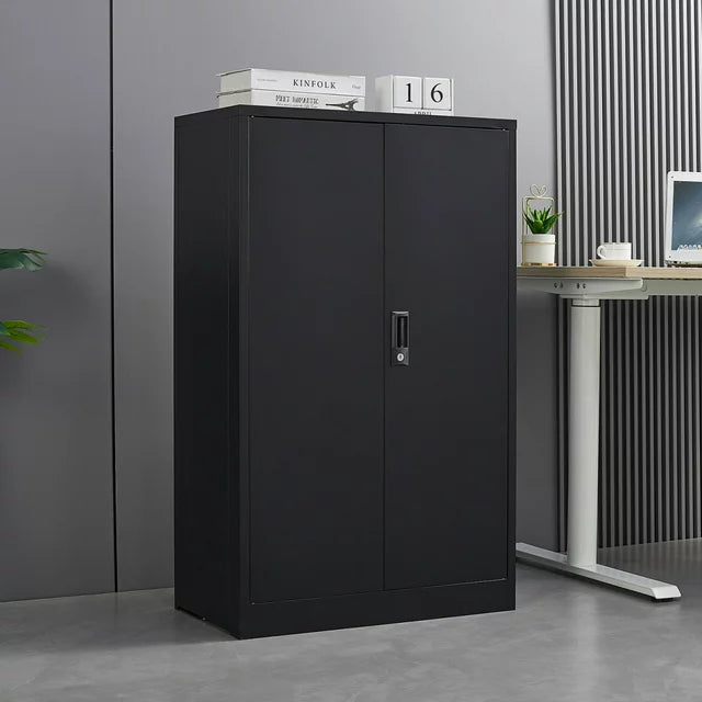 Metal Storage Cabinet with Locking Doors and 2 Adjustable Shelf, 42" Folding Filing Storage Cabinet, Square Utility Lockable Storage Cabinets for Home Office Warehouse School Garage, Black