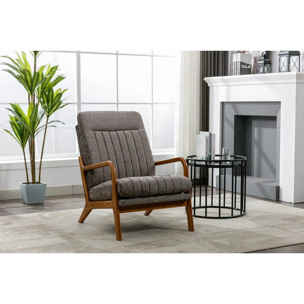 Mid Century Modern Accent Chair with Solid Wood Frame, Upholstered Living Room Armchair with High-Back and Padded Seat, Comfy Reading Chair Lounge Chair for Bedroom, Office, Studio, Dark Gray