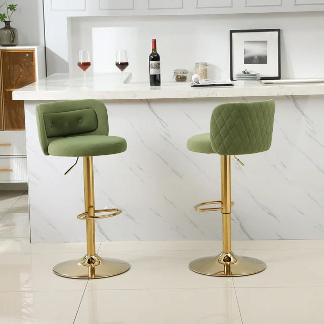 Modern Bar Stools Set of 2,Swivel Velvet Barstools with Back and Footrest,Adjustable Counter Height Bar Stools for Home Bar Kitchen Island,Avocado
