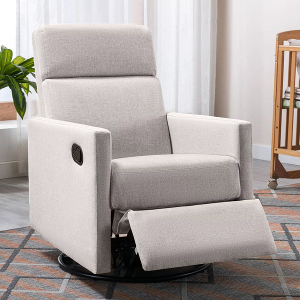 Modern Swivel Rocker Recliner Chair, Upholstered Glider Reclining Sofa Chair with Adjustable Backrest and Footrest, 360 Degree Swivel Nursery Recliner Chair Lounge Armchair for Living Room, Beige