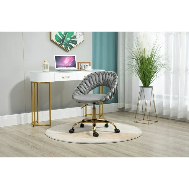 Office Chair, Modern Hand Velvet Weaving Home Chairs Desk Chairs with Golden Base, Adjustable Swivel Shell Armchair Vanity Chair Nice Task Chair for Office, Living Room, Bed Room (Gray)
