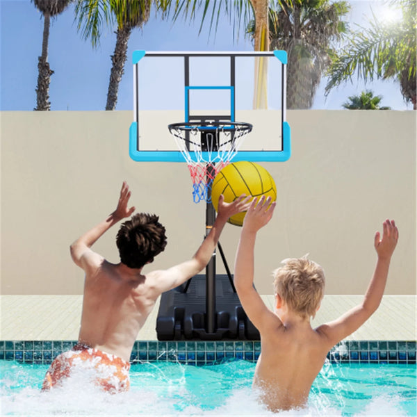 Poolside Basketball Hoop, Portable Swimming Basketball System Goal Stand Height Adjustable 4ft -6.5ft with 36in Backboard & Wheels for Children Youth Adult at Indoor Outdoor Play, Blue
