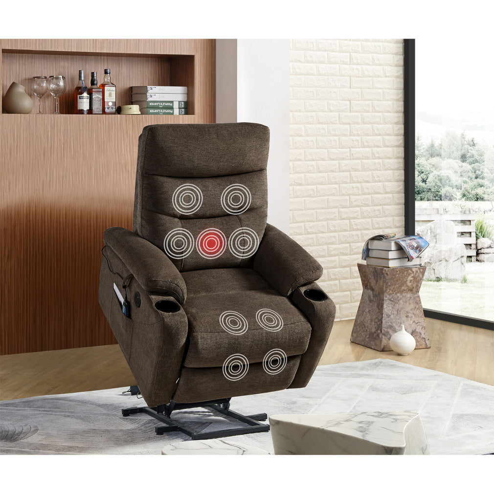 Power Lift Massage Chair with Heat and 3 Positions for Elderly, Massage Recliner Chair with USB Port, Side Pockets and Cup Holders, Recliner Sofa with Remote Control for Home, Theater, Brown