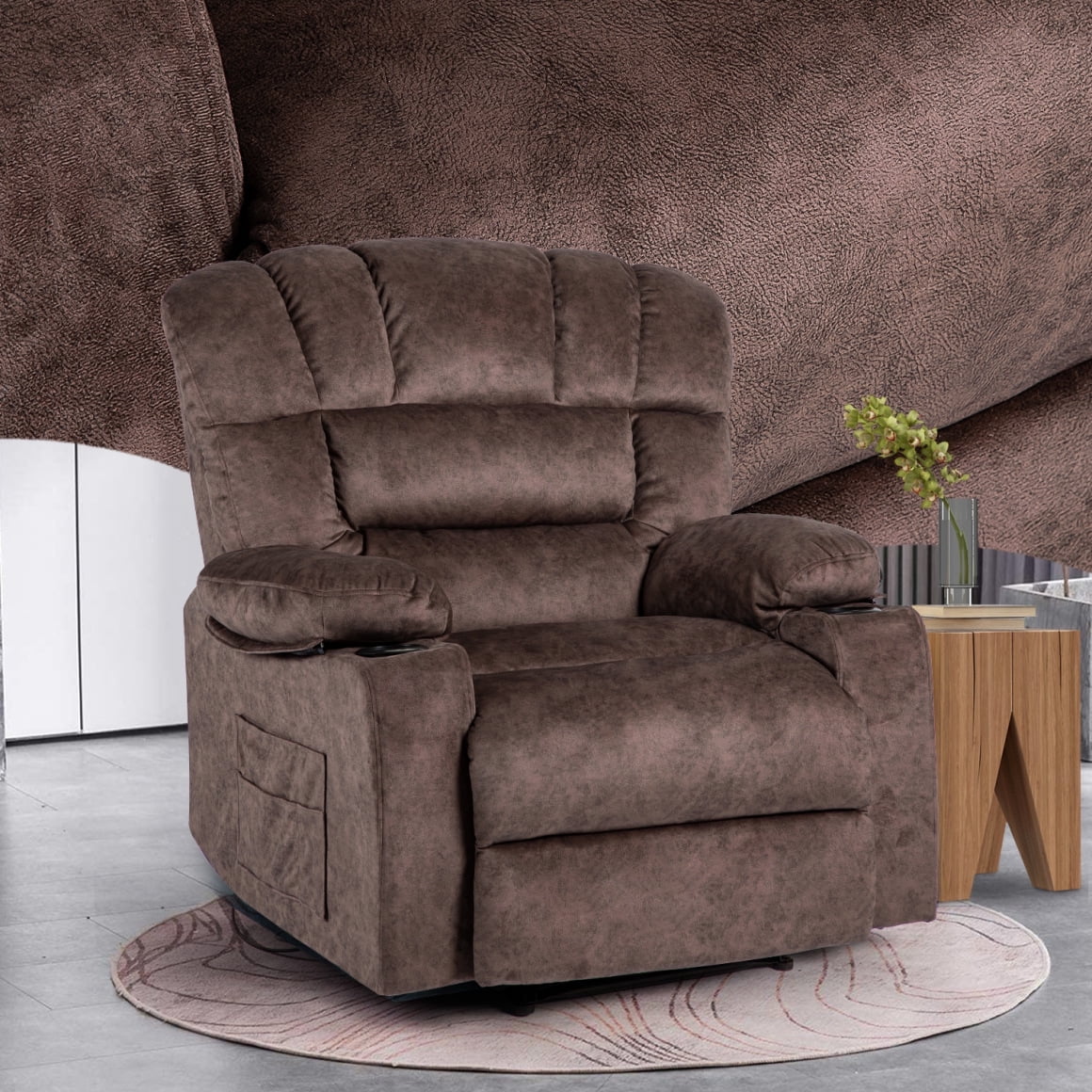 Recliner Chair Oversized Recliner Chair with Massage and Heating Lazy Boy Recliner Sofa with Adjustable Backrest, Extending Footrest, Cup Holders, Side Pockets Theater Recliner for Living Room, Brown