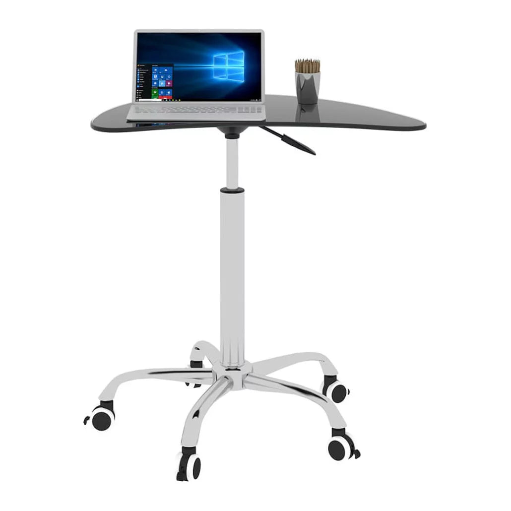 Small Standing Desk Adjustable Height Rolling Desk with Lockable Wheels and Black Tempered Glass Table Mobile Portable Computer Desk on Wheels for Home Office (Adjustable Range 24.2 "~32.7 ")