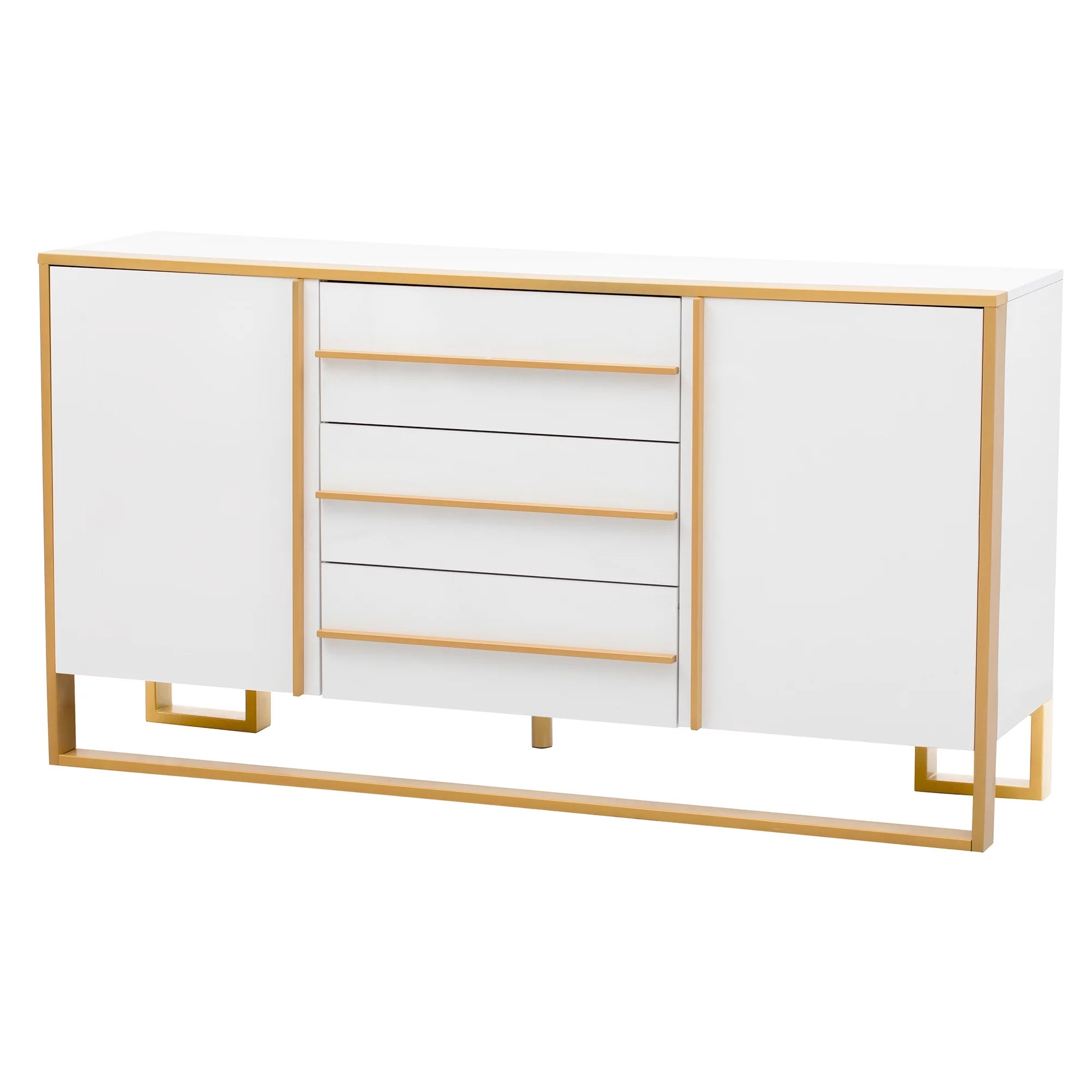 Storage Cabinet, 59" Sideboard Buffet Cabinet with 3 Drawers and 2 Doors, Modern Style Kitchen Cupboard Cabinet with Gold Metal Legs for Living Room Entryway, 59"L x 15.7"W x 31.5"H, White